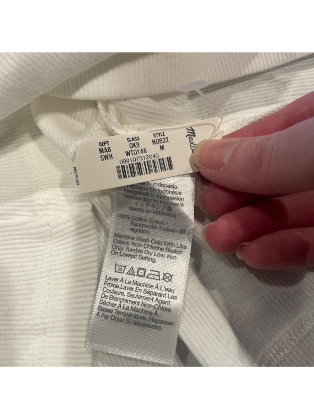 NWT Madewell Ribbed Tank Top Mens Medium White Undershirt Casual Loungewear - Picture 9 of 10